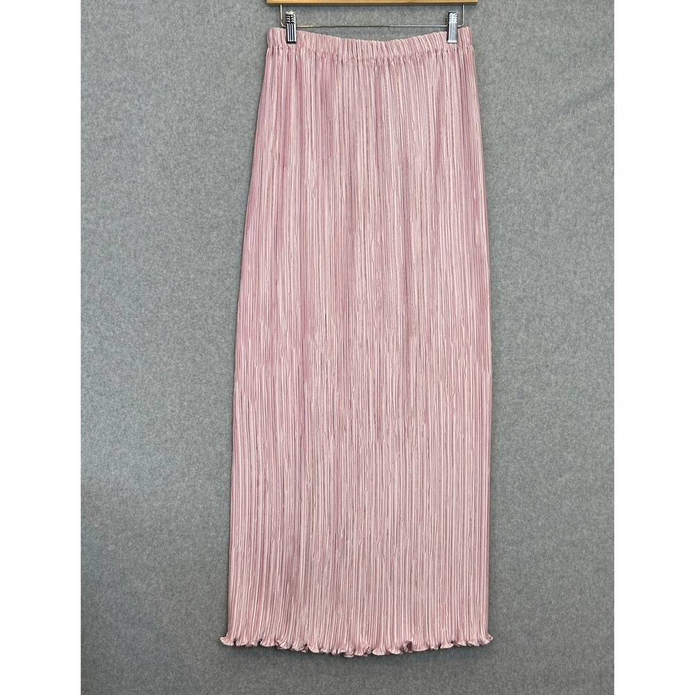 George F. Couture Accordion Pleated Maxi Skirt Pink Satin Balletcore Satin Sz 12